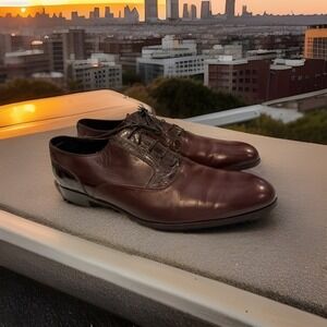 Lorenzo Banfi Mens Crocodile/Leather Dress Shoes 11.5 Brown Oxford Leather Italy